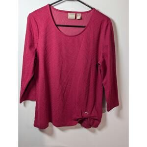 Chico's Easywear Tie Front Tunic Blouse Size Medium Pink Textured Geometric Boho